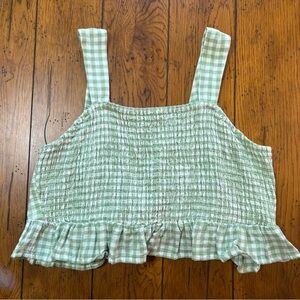 American Eagle Green and White Plaid Crop Tank